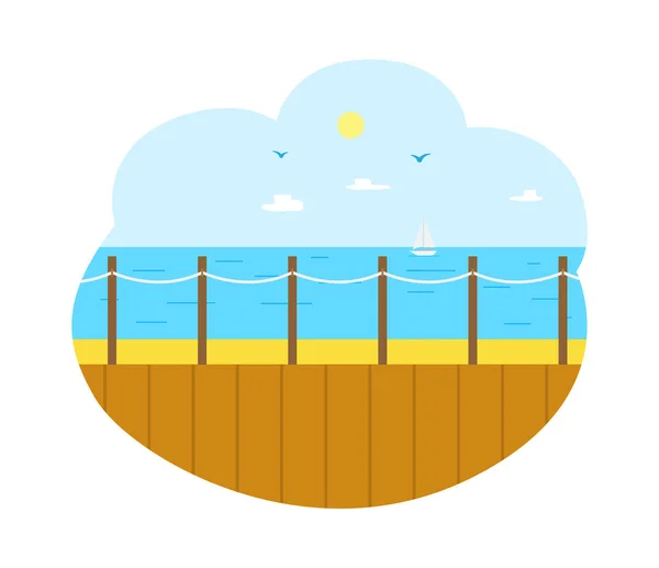 Paisaje marino desde el muelle de madera, vistas al mar, aislado — Vector de stock