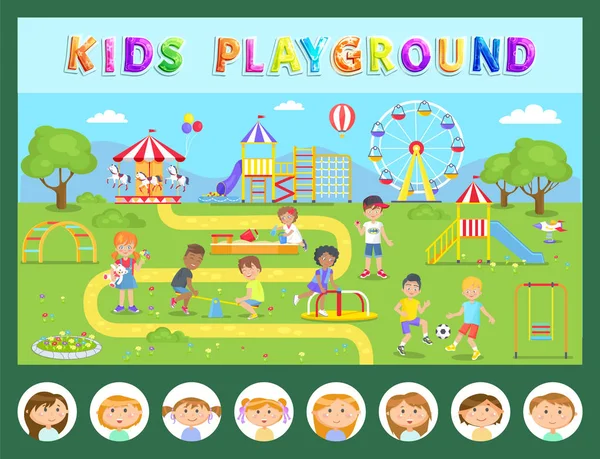 Kinderspielplatz, Kinder und Aktivitäten im Freien — Stockvektor