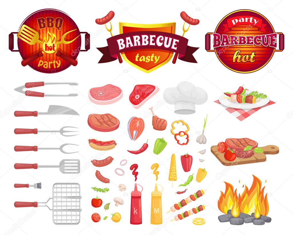 BBQ Party Dishware Vegetables Vector Illustration