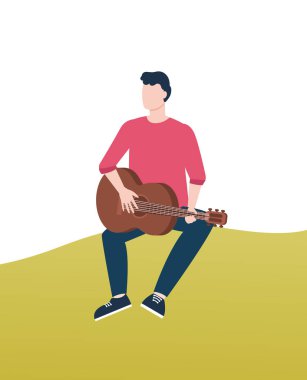 Park gitar oynayan adam, çim üzerinde gitarist