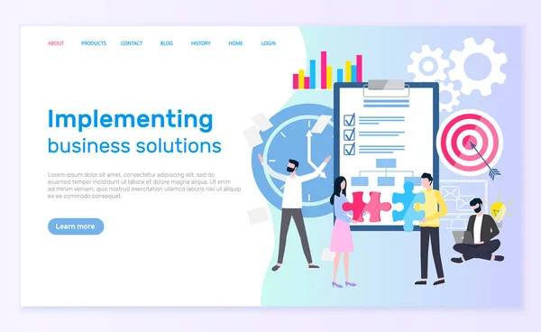 Implementera affärs lösningar, teamwork och planera — Stock vektor