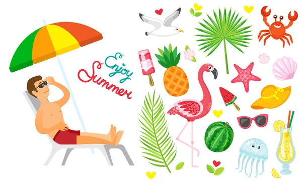 Desfrute de verão, Summertime Elements Set of Icons — Vetor de Stock