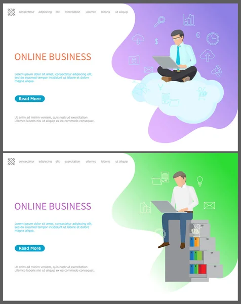 Online Business People Busy with Work Web Pages — Stock Vector