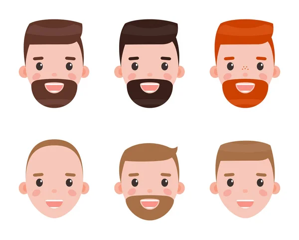 Hombre carácter conjunto de personas caras en primer plano — Vector de stock