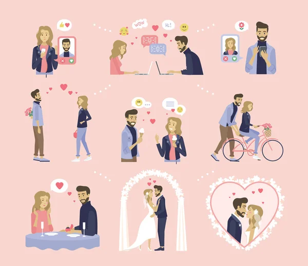 Láska, rande a svatba, pár vztahů — Stockový vektor