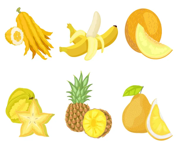 Citron i banana, melon i carambola owoce zestaw — Wektor stockowy