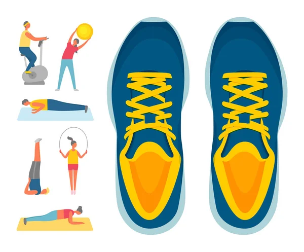Спортивные кроссовки и фитнес, спорт и упражнения — стоковый вектор