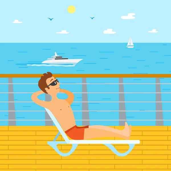 Pihentető nyaralás kanapé Longue tengerparton a férfi — Stock Vector