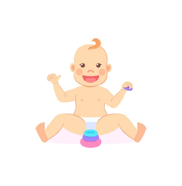 Baby Milestones, Eight Month Child Playing Pyramid — Stock Vector