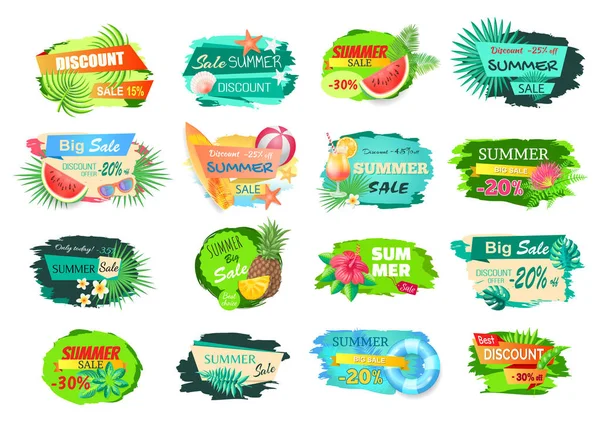 Verano Venta grande Banners Set Vector Ilustración — Vector de stock