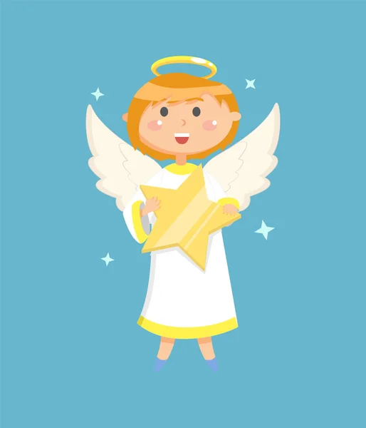 Angel Holding Star, Vecteur de petite personne volant — Image vectorielle