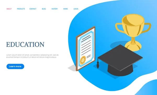 Page d'éducation en ligne, certificat et Gold Cup — Image vectorielle