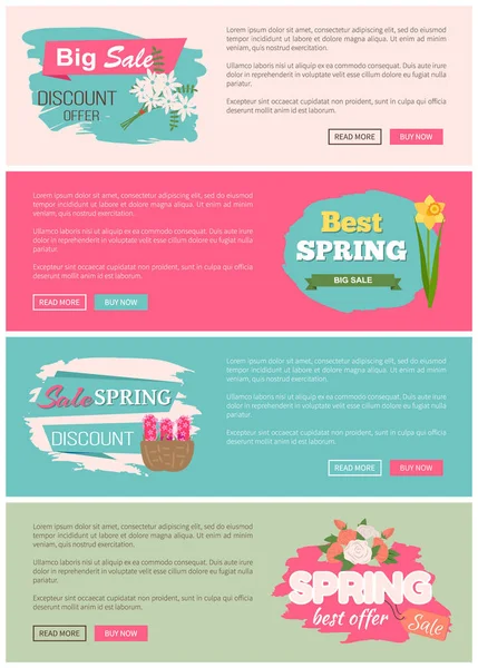 Lente Sale, webpagina met bloemen, planten Vector — Stockvector