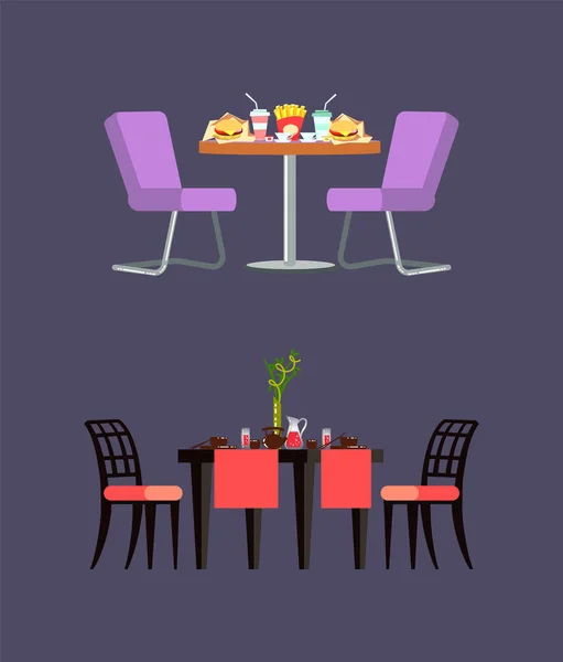Fast Food Table, Mesa de serviço com Hashi Vector —  Vetores de Stock
