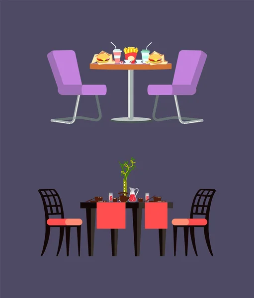 Mesa de comida rápida, mesa de servir con vectores Hashi — Vector de stock