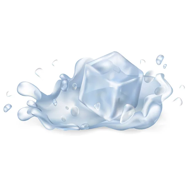 Gotas de cubo de hielo en la ilustración aislada del agua — Vector de stock