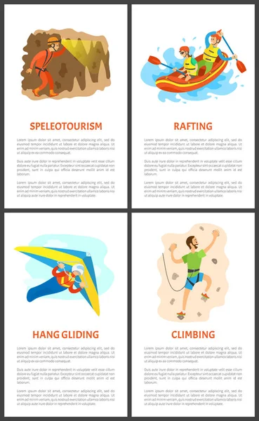 Speleotourism and Wall Climbing Extreme Sports Set — Stock Vector