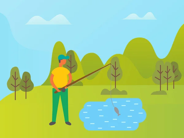 Pêcheur en vacances, mode de vie de la personne dans le parc — Image vectorielle