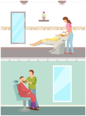 Saç şekillendirme ve berber dükkanı Servis seti vector