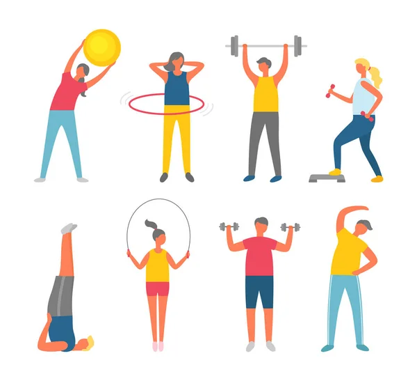 Personnes Pompage Muscles, Sport ou Fitness Vector — Image vectorielle