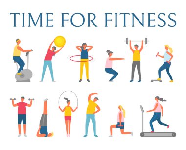 İnsanlar egzersiz yapma, zaman Fitness Vector için