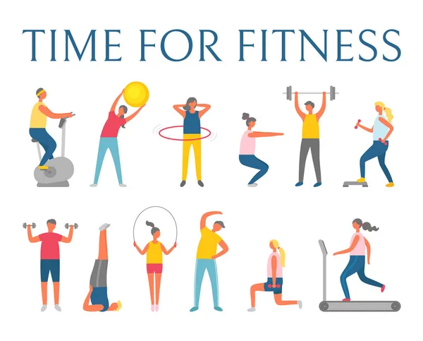Persone che fanno esercizio fisico, Tempo per il vettoriale di fitness — Vettoriale Stock