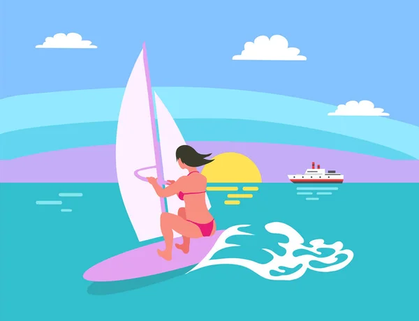 Letní pozadí, Sun a windsurfing — Stockový vektor