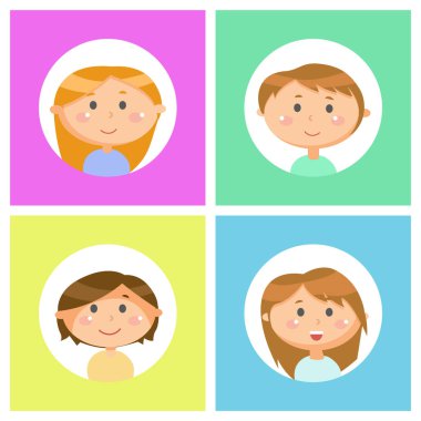 Okul çocuk avatarları, erkek ve kız portreler