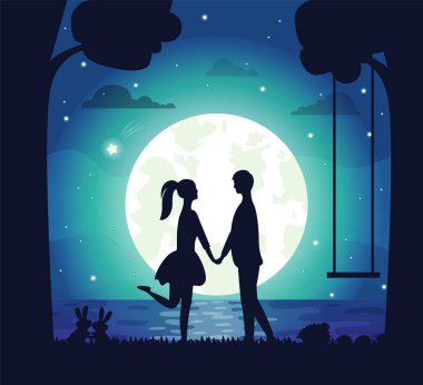 Romantik atmosfer, birkaç ay ve göl Nigh
