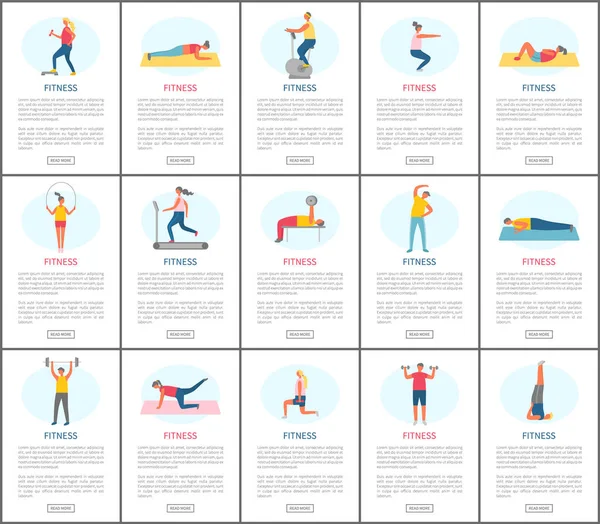 Gente Saludable Estilo de Vida, Fitness Webpage Vector — Archivo Imágenes Vectoriales