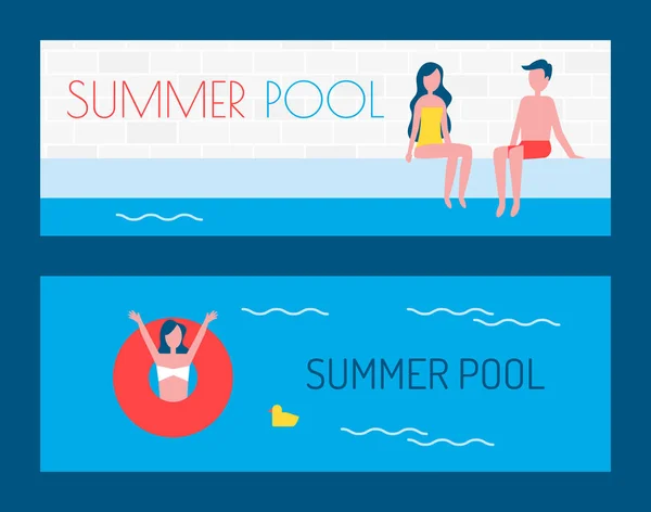 テキストベクトルイラストと夏のプールのポスター — ストックベクタ
