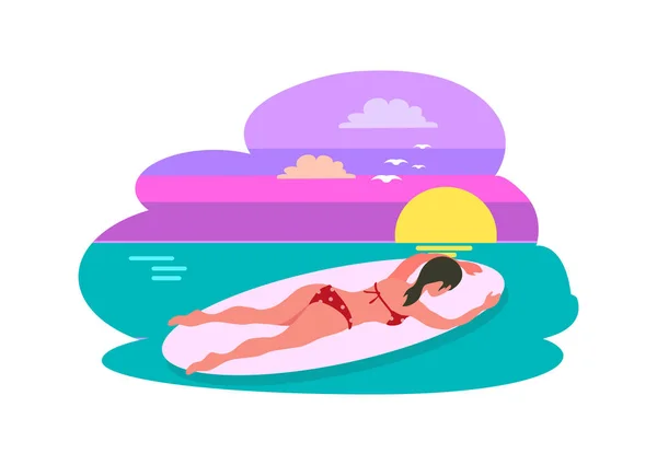 Weibchen auf Surfbrett liegend, Sommer-Aktivitätsvektor — Stockvektor