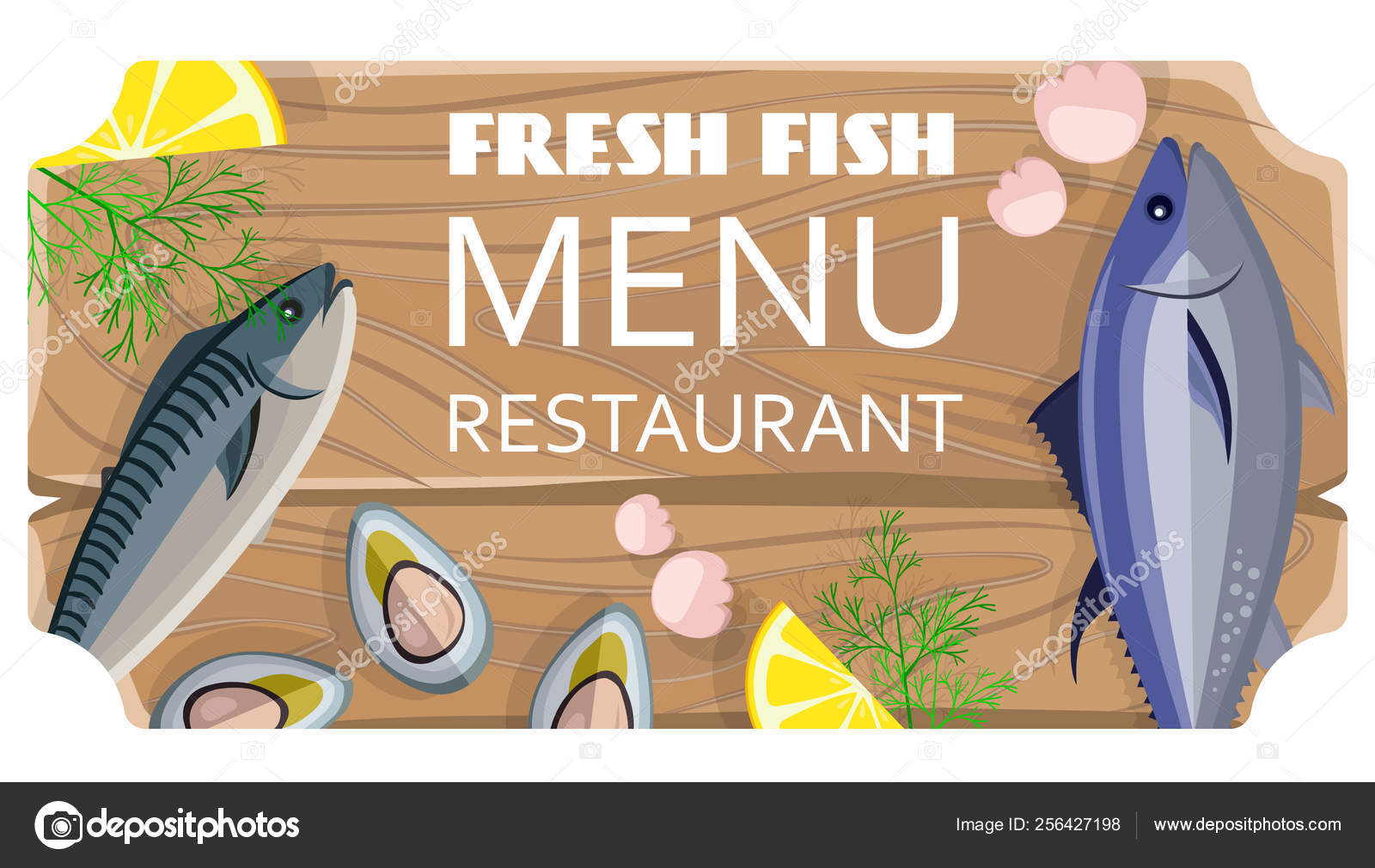 Fresh Fish Menu Restaurant with Sea Products Stock Illustration by