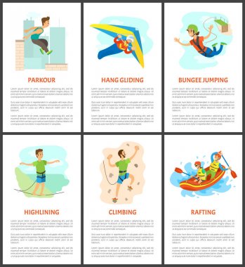 Tırmanma ve bungee jumping rafting poster seti