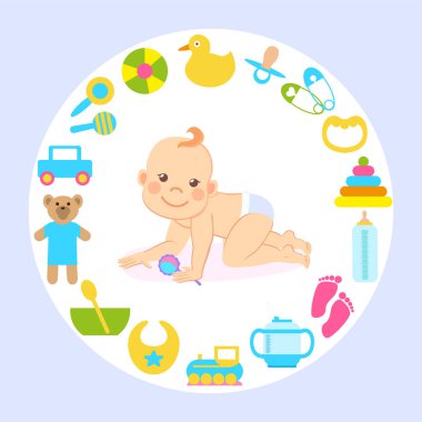 Bebek Oyuncaklar ve tarama gülümseyen çocuk ile oynuyor