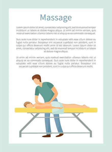 Massage Poster Masseuse Making Relaxing Movements — Stock Vector