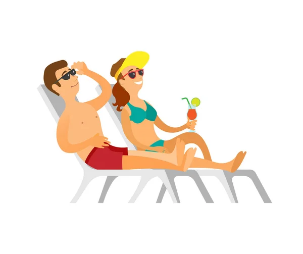 Pessoas em óculos e roupa de banho Sunbathing Vector —  Vetores de Stock
