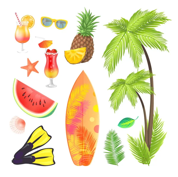 Summertime ikony zestaw owoce wektor ilustracja — Wektor stockowy