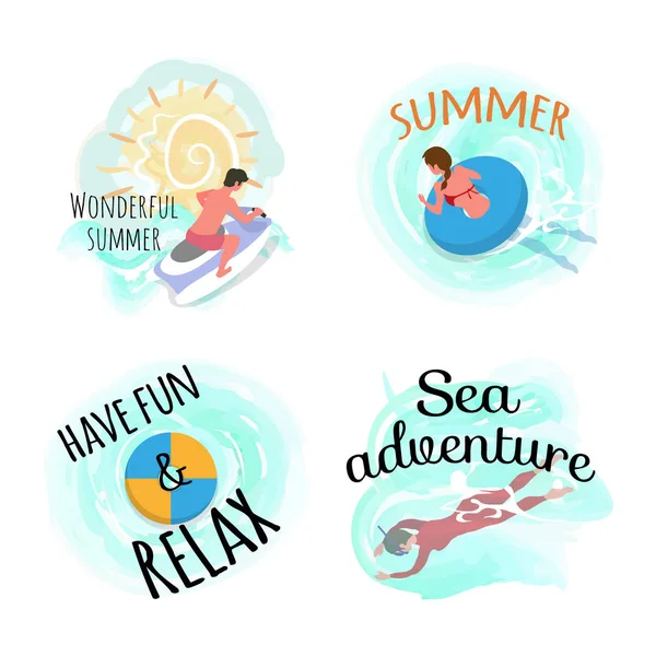 Amusez-vous et détendez-vous, Sea Adventures Summer Set — Image vectorielle