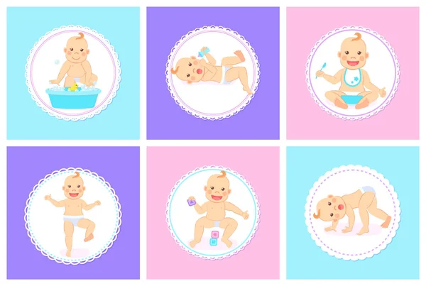 Duck Oyuncak ile Komik Bebek Banyo, Çocuk Çocuk Seti — Stok Vektör