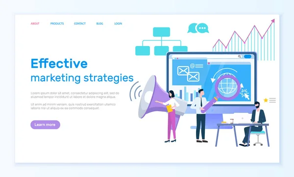 Effektiva marknadsföringsstrategier online webbsida — Stock vektor