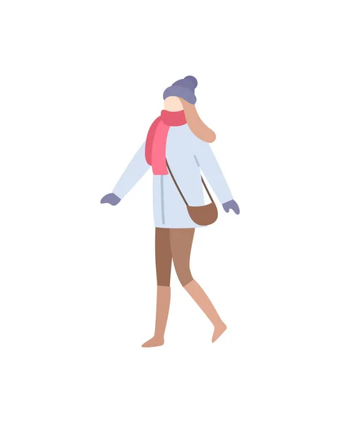 Lady Walking portant des vêtements chauds Sac de transport — Image vectorielle