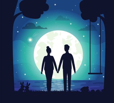 Gece Romantik Çift, Dating İnsanlar ve Moon