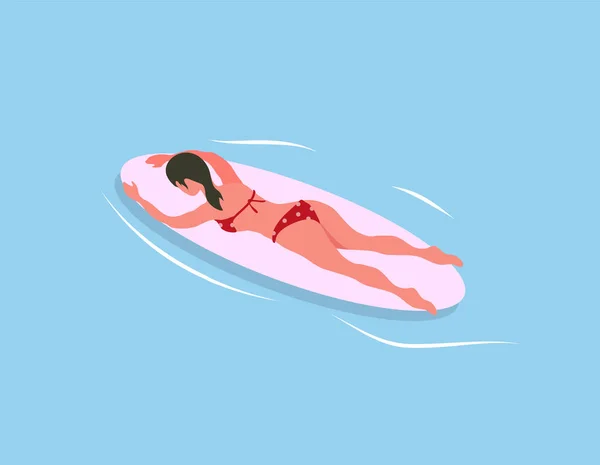 Femme Natation sur planche de surf Isolé dans les eaux de mer — Image vectorielle