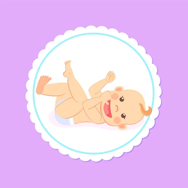 Milestones Baby in Diaper Stares in Face Vector — Stock Vector