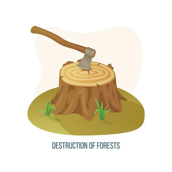Destruição de Florestas e Problemas de Desflorestação —  Vetores de Stock