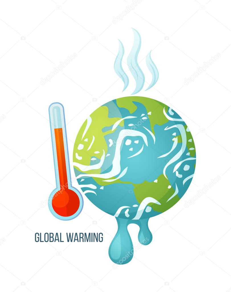 Global Warming Planet with Thermometer Poster