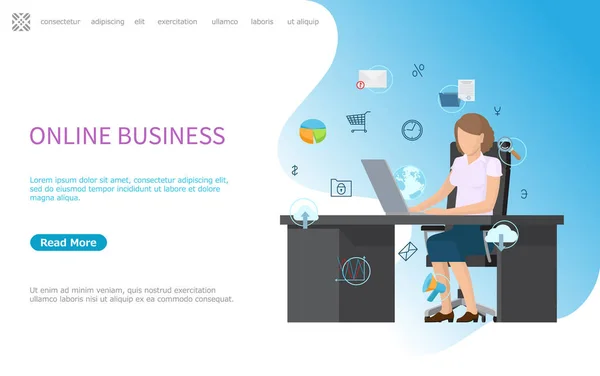 Online Business Web Poster, Processos em Computador — Vetor de Stock