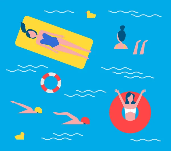 Illustrazione vettoriale dello stile di vita attivo della piscina — Vettoriale Stock