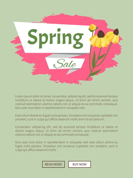 Sitio web con margaritas amarillas, Vector de venta de primavera — Vector de stock